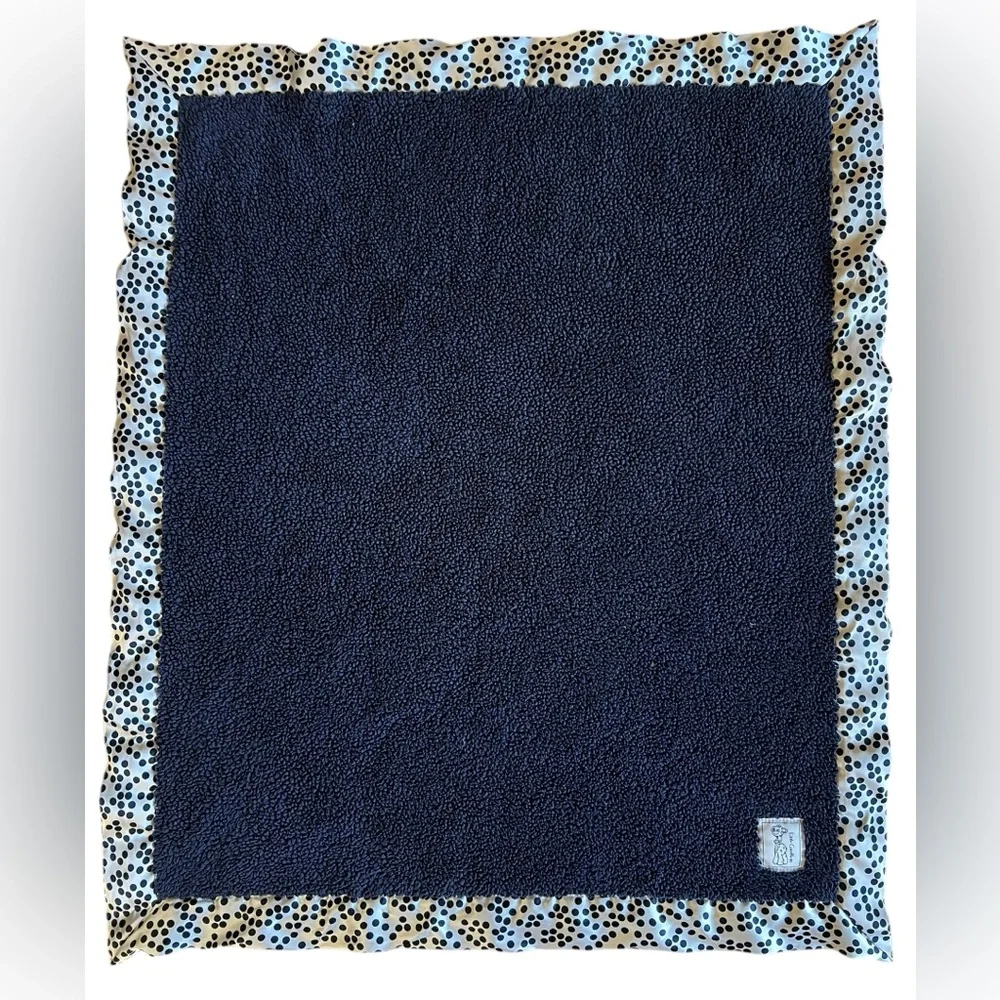 LITTLE GIRAFFE Navy Blue Chenille w Satin Polka Dot Trim Luxe Blanket 35x30” USA